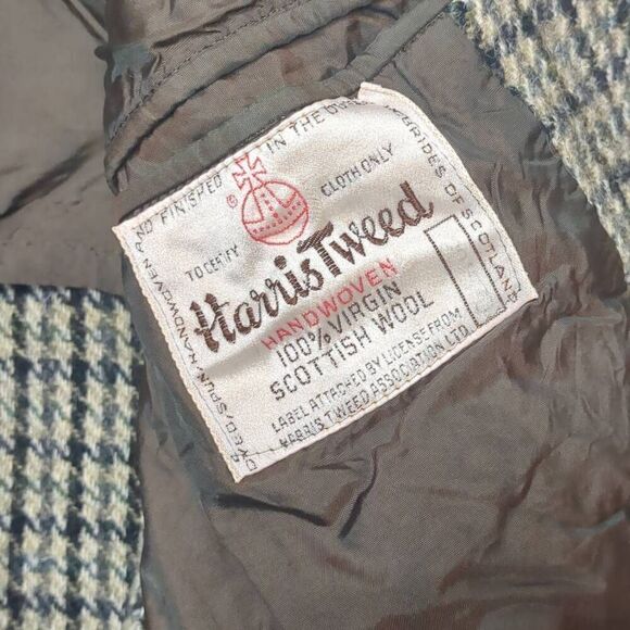 Vintage Scottish Harris Tweed 100% Wool Macy's Blazer Suit Green Brown Plaid Jac - Picture 9 of 12